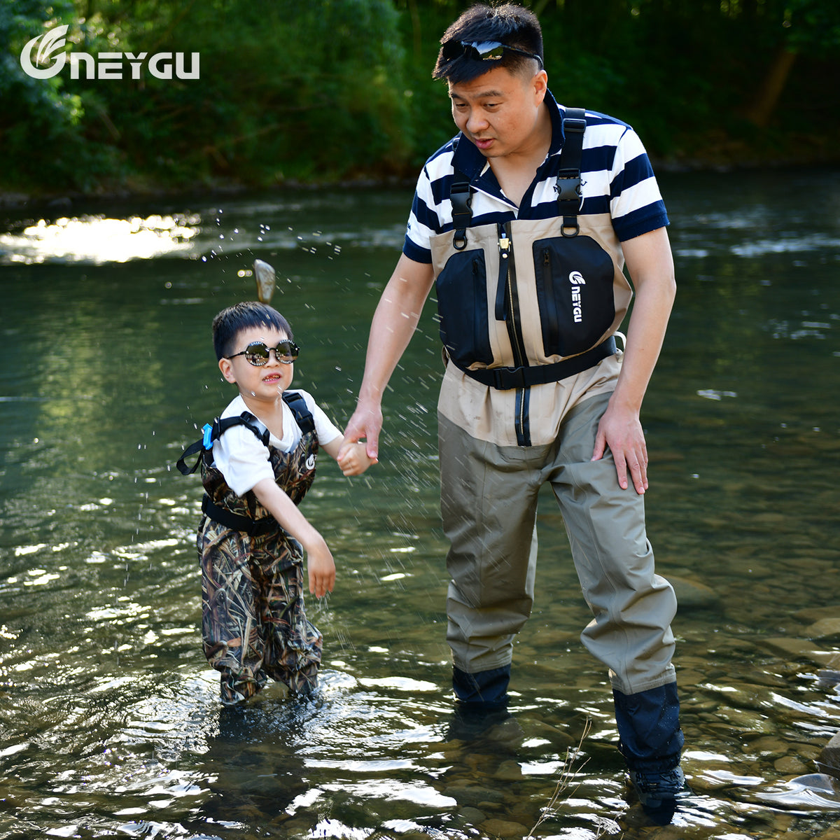 NeyGu Childrens Fishing Waders with Boots, Kids Chest Camo Waders
